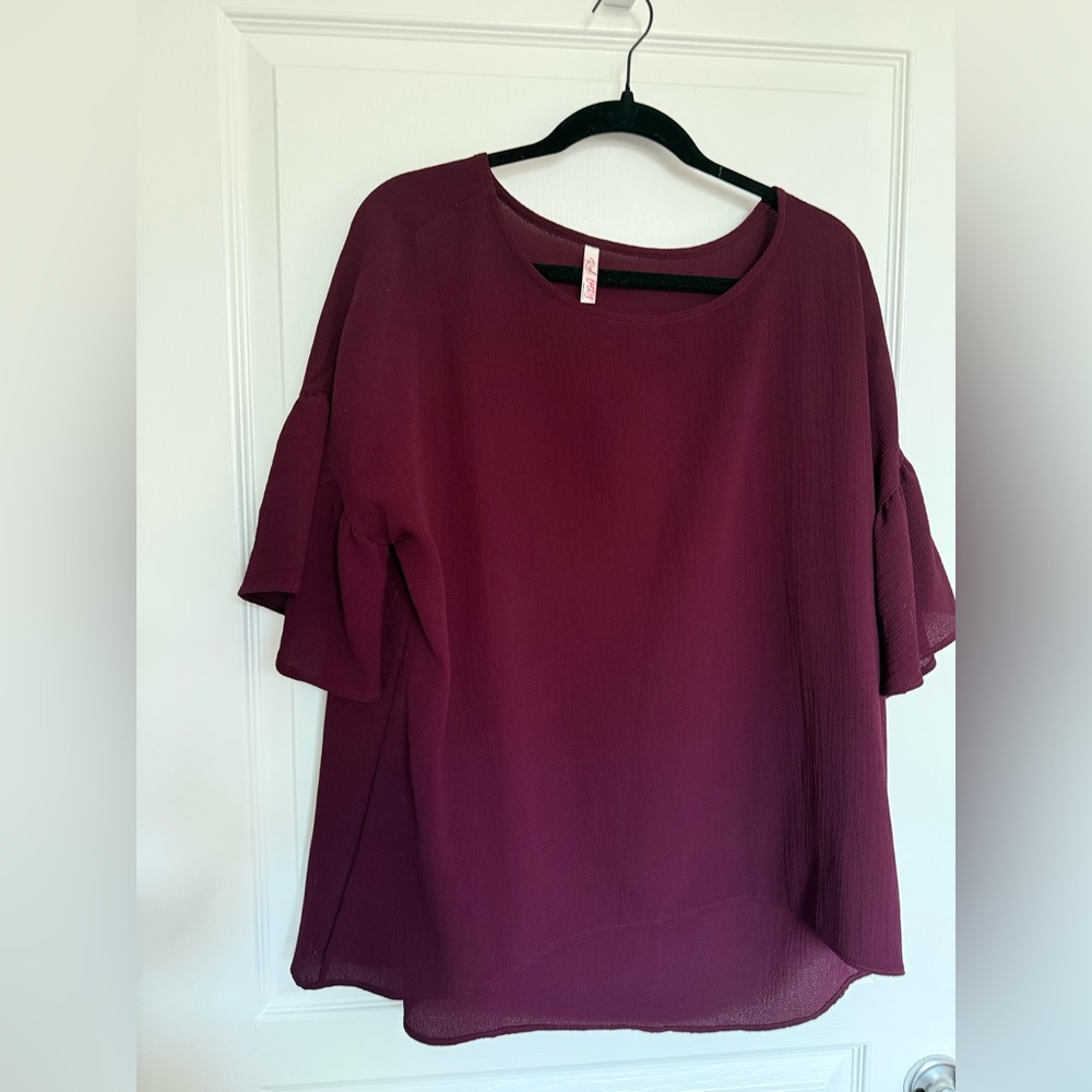Chic Burgundy Blouse with Ruffle Sleeves